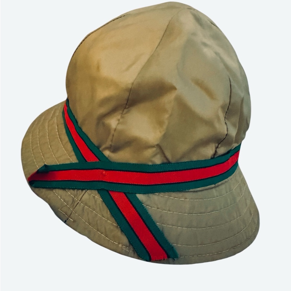 Vintage from the 80s bucket hat, green military with Vibrant Stripes.